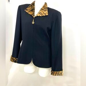 LAURA MADRIGANO / WOOL Women’s Leopard print/Black Casual Suit Jacket Blazer